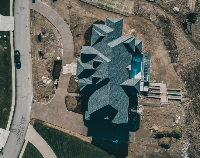 aerial shot of concrete driveway installation